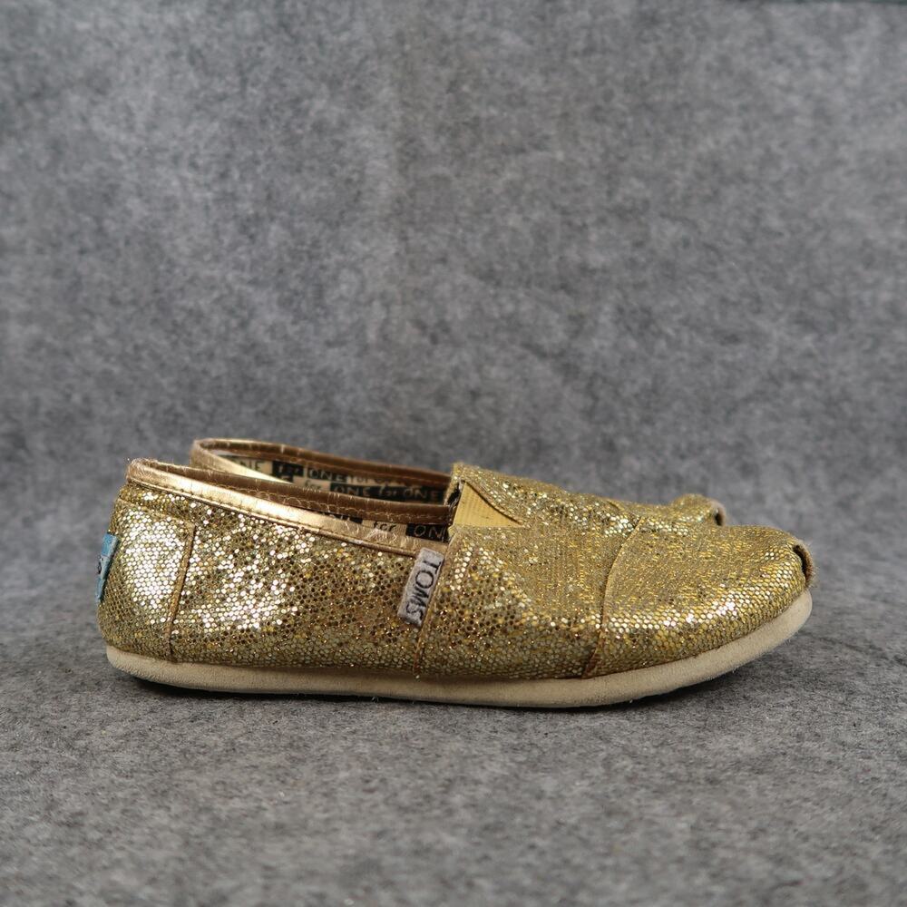 Toms Shoes Kids 1 Slip On Flats Casual Glitter Comfort Gold Metallic Youth Girls